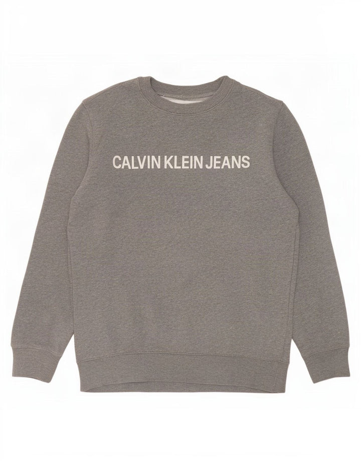 Hanorac grafic pentru bărbați Calvin Klein Jeans Pulover mic, gri, bumbac