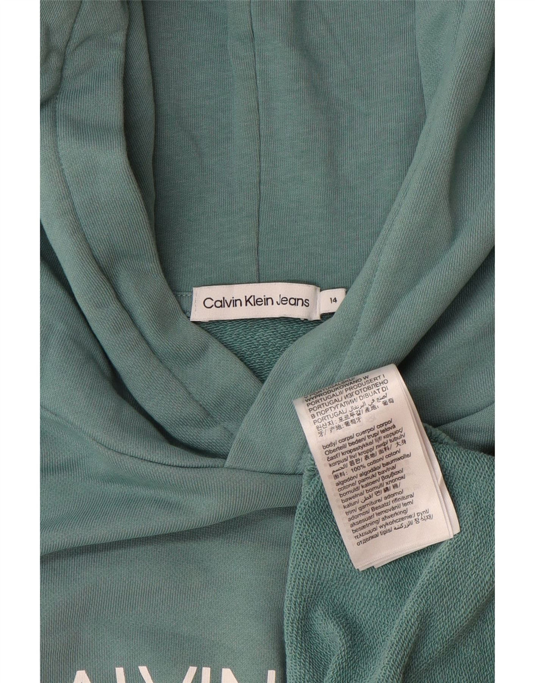 CALVIN KLEIN JEANS Pulover cu glugă cu grafic pentru băieți 13-14 ani, bumbac verde