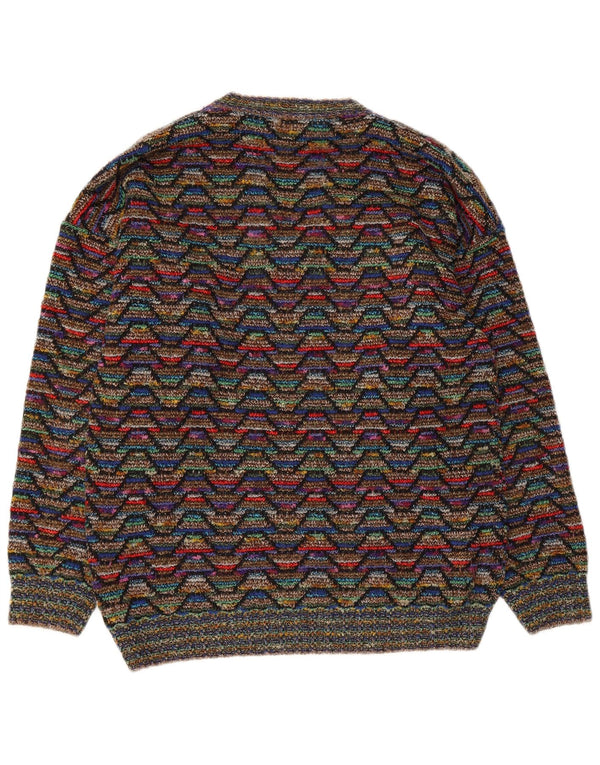 Pulover vintage pentru bărbați cu decolteu în V, lână chevron mică, multicoloră