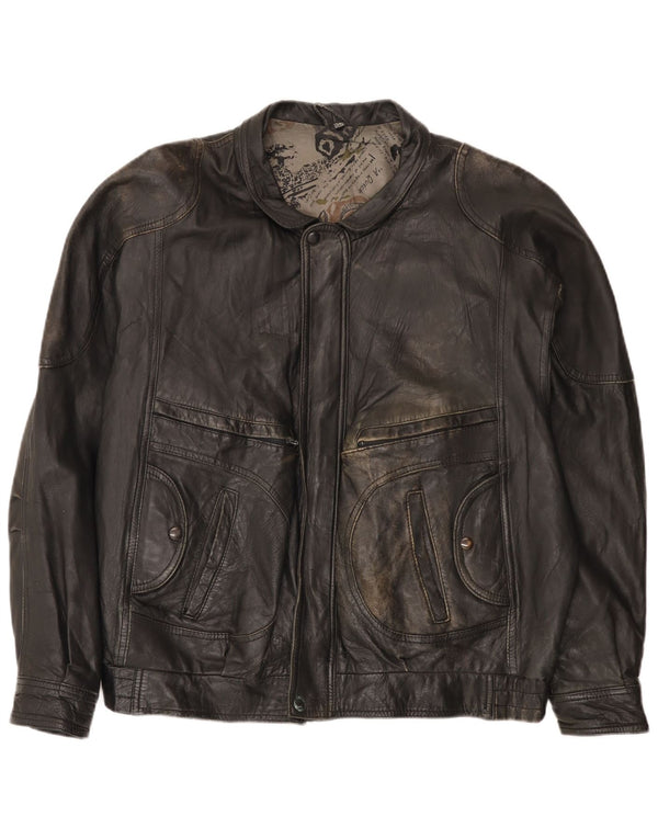 Jachetă Bomber din piele vintage pentru bărbați IT 54 2XL negru