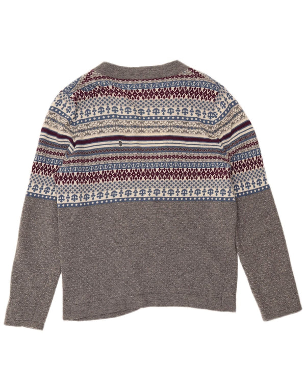 Pulover cardigan pentru femei Benetton UK 14 Gri mediu Lână Fair Isle