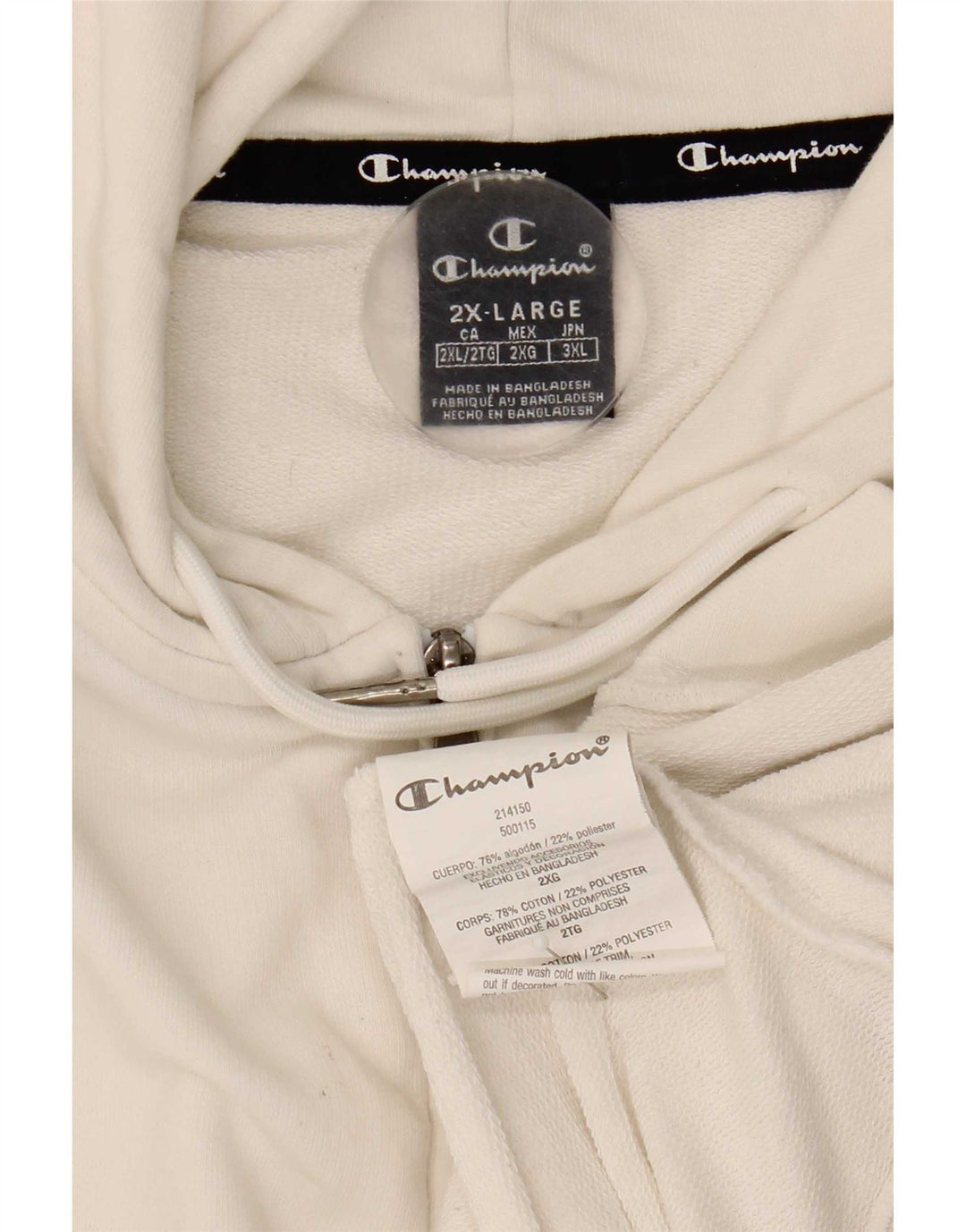 Pulover pentru bărbați Champion, cu fermoar, bumbac alb 2XL