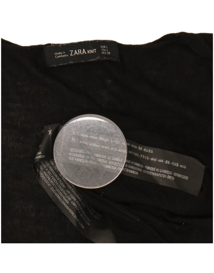 Top femeie Zara cu mânecă lungă UK 16 mare, negru, viscoză