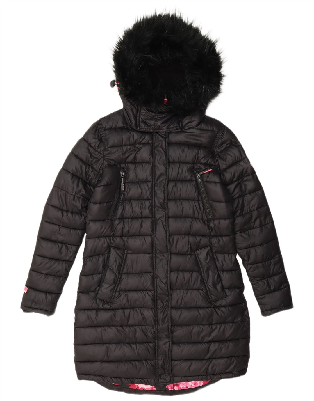 Palton căptușit cu glugă Superdry pentru femei UK 12 Medium Black Nylon