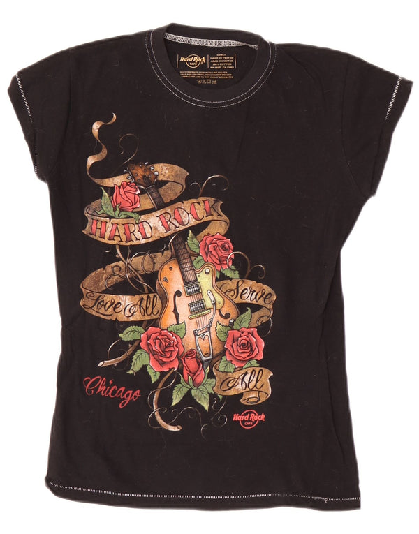 Hard Rock Cafe Tricou grafic Chicago pentru femei Top UK 8 Bumbac negru mic