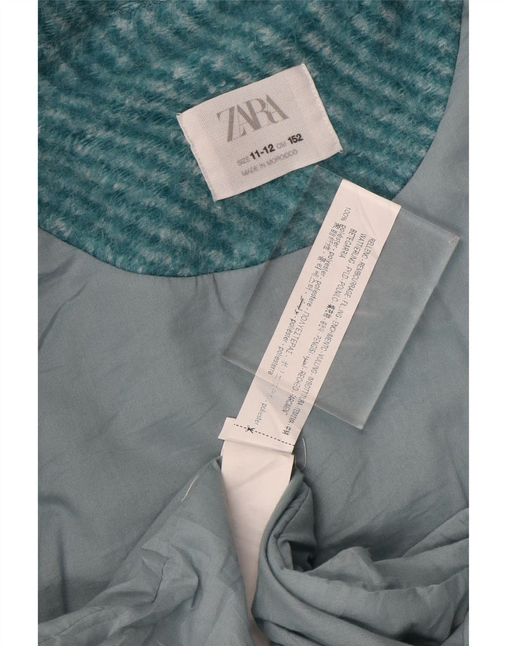 Pardesiu Zara Fete 11-12 Ani Turcoaz Pinstripe Poliester