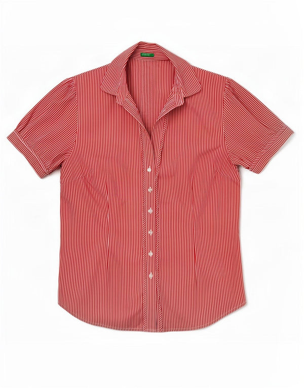 Cămașă Benetton cu mânecă scurtă pentru femei UK 14 Medium Red Pinstripe