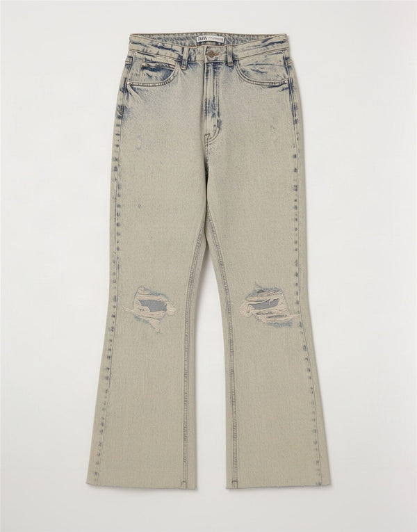 Zara Womens Distressed Bootcut Jeans EU 38 Small W28 L26 Blue