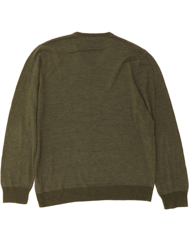 MARKS & SPENCER Mens V-Neck Jumper Sweater XL Khaki Acrylic Vintage Marks & Spencer and Second-Hand Marks & Spencer from Messina Hembry 