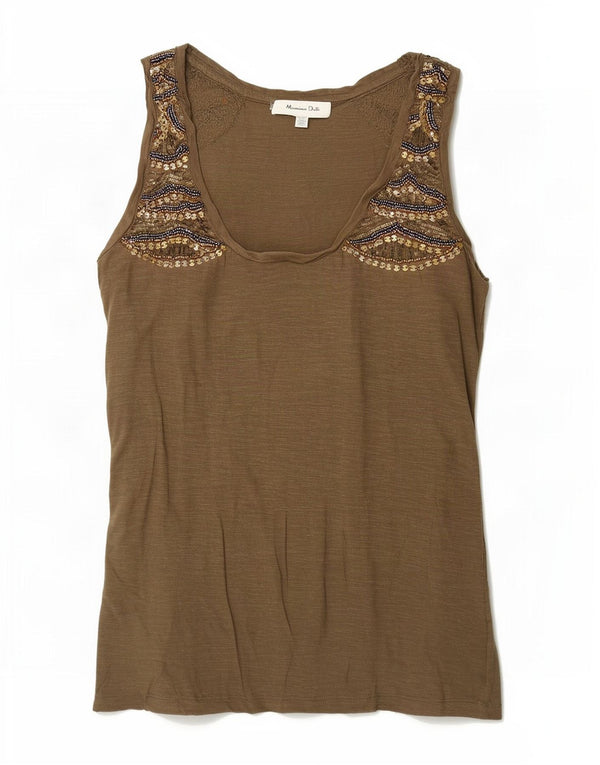 Massimo Dutti Femei Vest Vest Top UK 6 XS Maro Bumbac