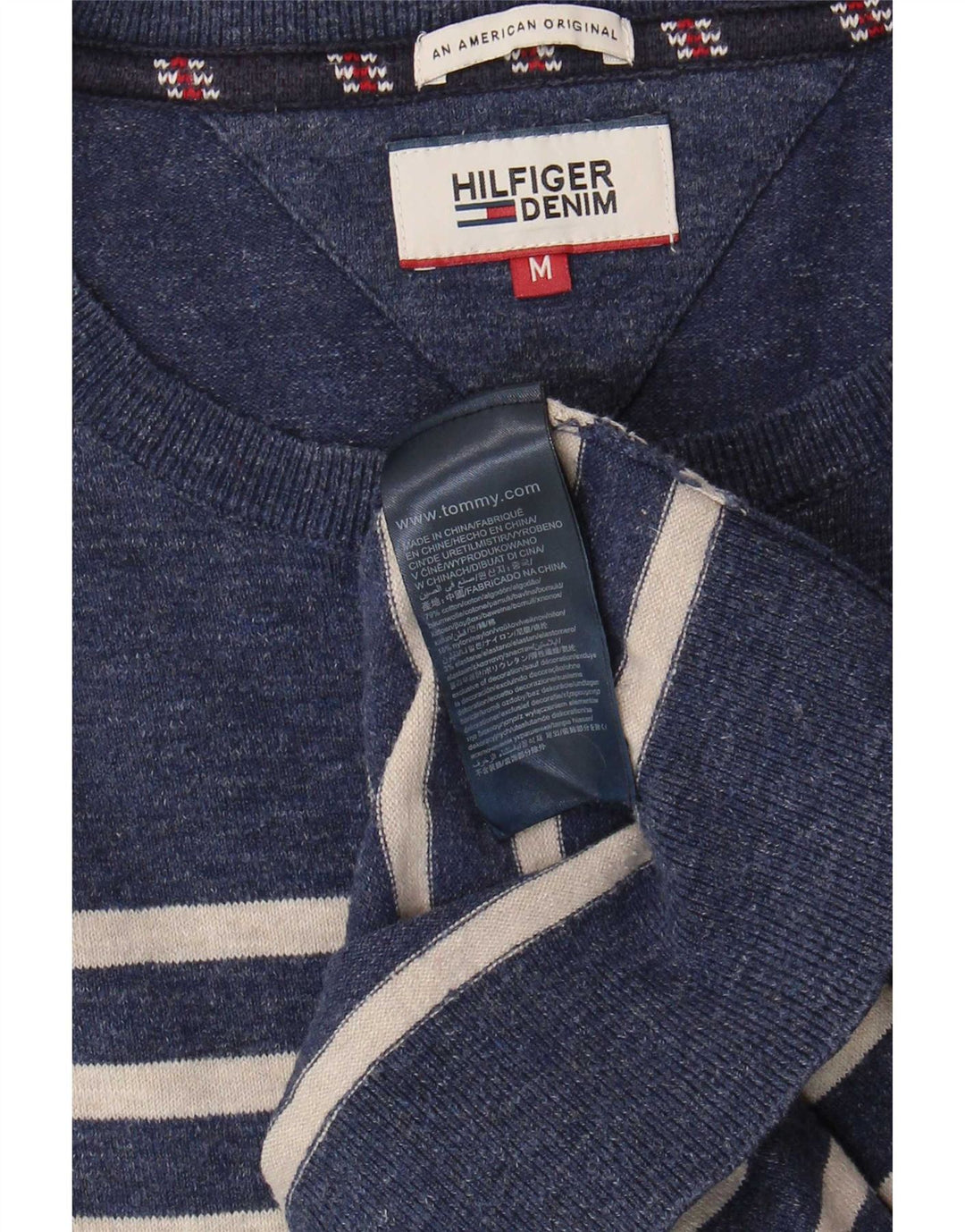 Pulover Tommy Hilfiger pentru bărbați, cu gât de barcă, în dungi, albastru marin mediu