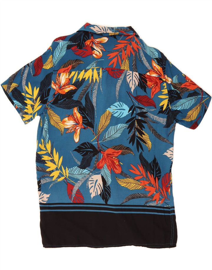 ALCOTT Mens Abstract Pattern Short Sleeve Shirt Small Blue Hawaiian Vintage Alcott and Second-Hand Alcott from Messina Hembry 