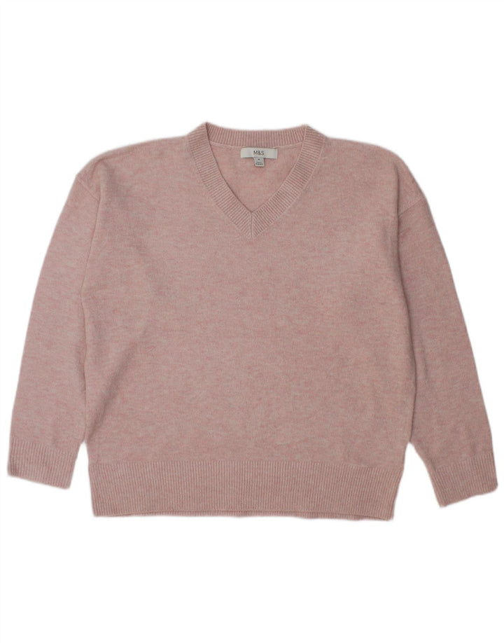 Pulover cu decolteu în V supradimensionat pentru femei Marks & Spencer UK 14 Roz mediu