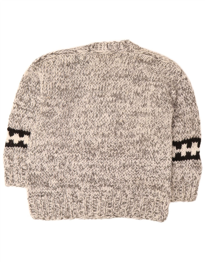 Pulover vintage pentru bărbați cu decolteu în V, gri mediu Fair Isle