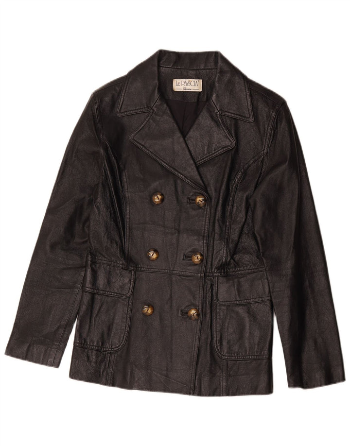 Jachetă de piele vintage pentru femei dublu piept UK 8 Small Black Classic