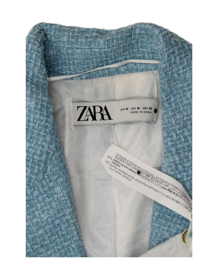 Jachetă pentru femei Zara cu piept dublu UK 14 Poliester cu carouri albastru mediu