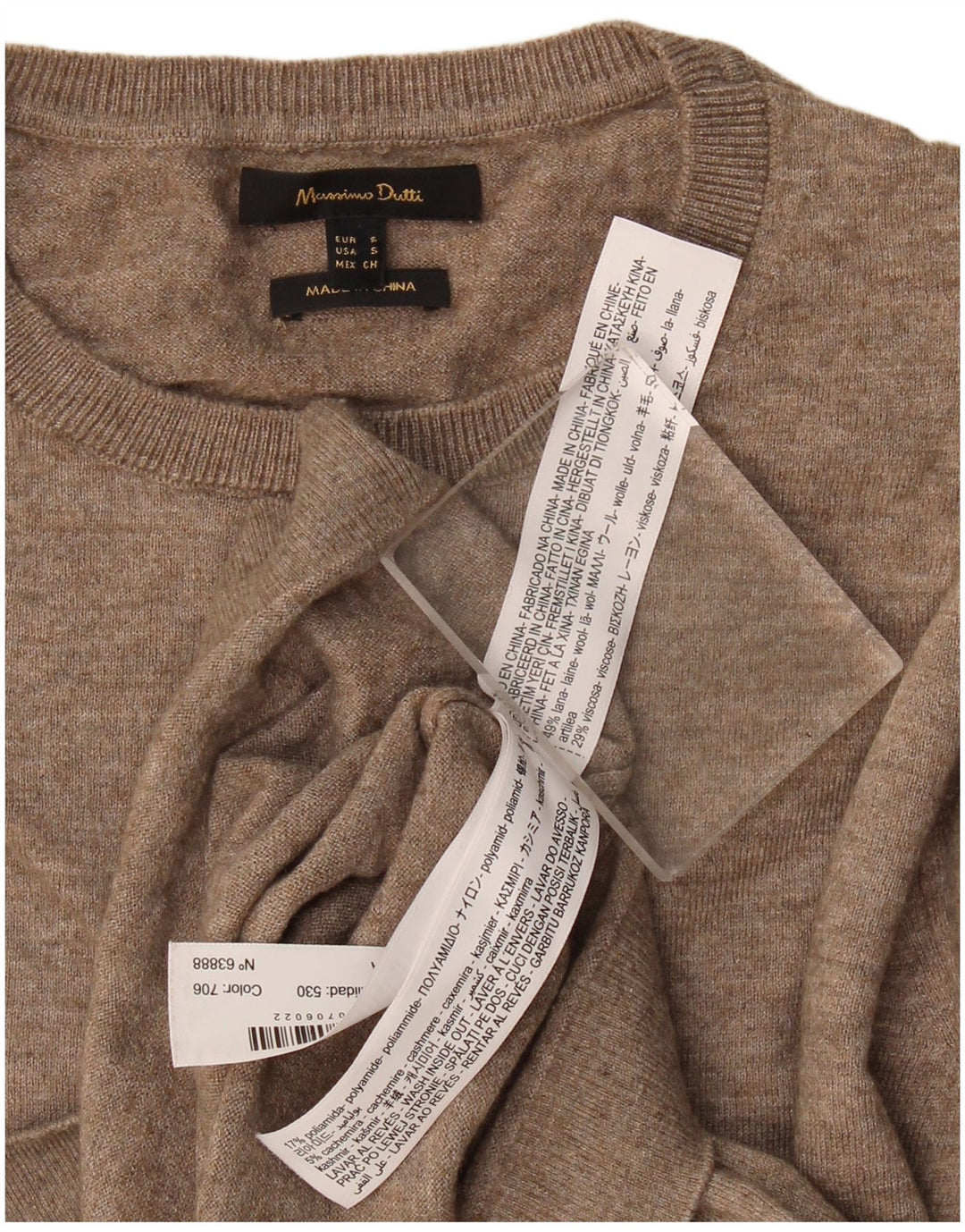 Pulover pentru damă Massimo Dutti cu gât crew pulover UK 10 mic bej lână