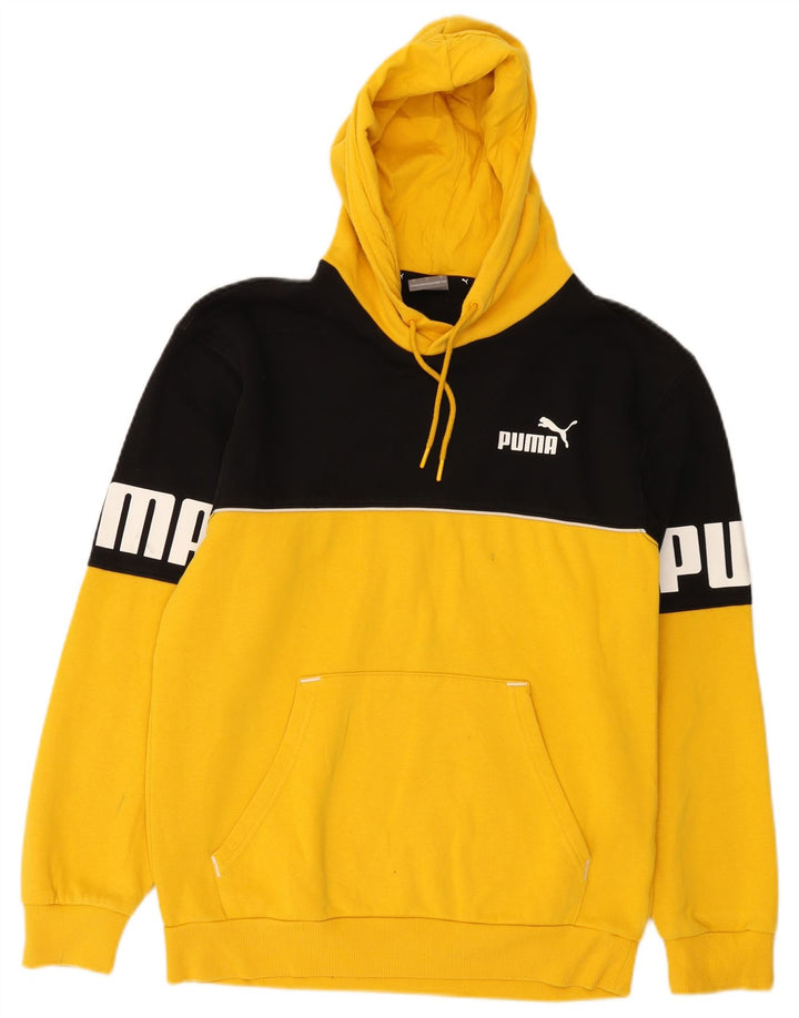 Pulover Puma pentru bărbați cu hanoră grafică, galben mic, color bloc