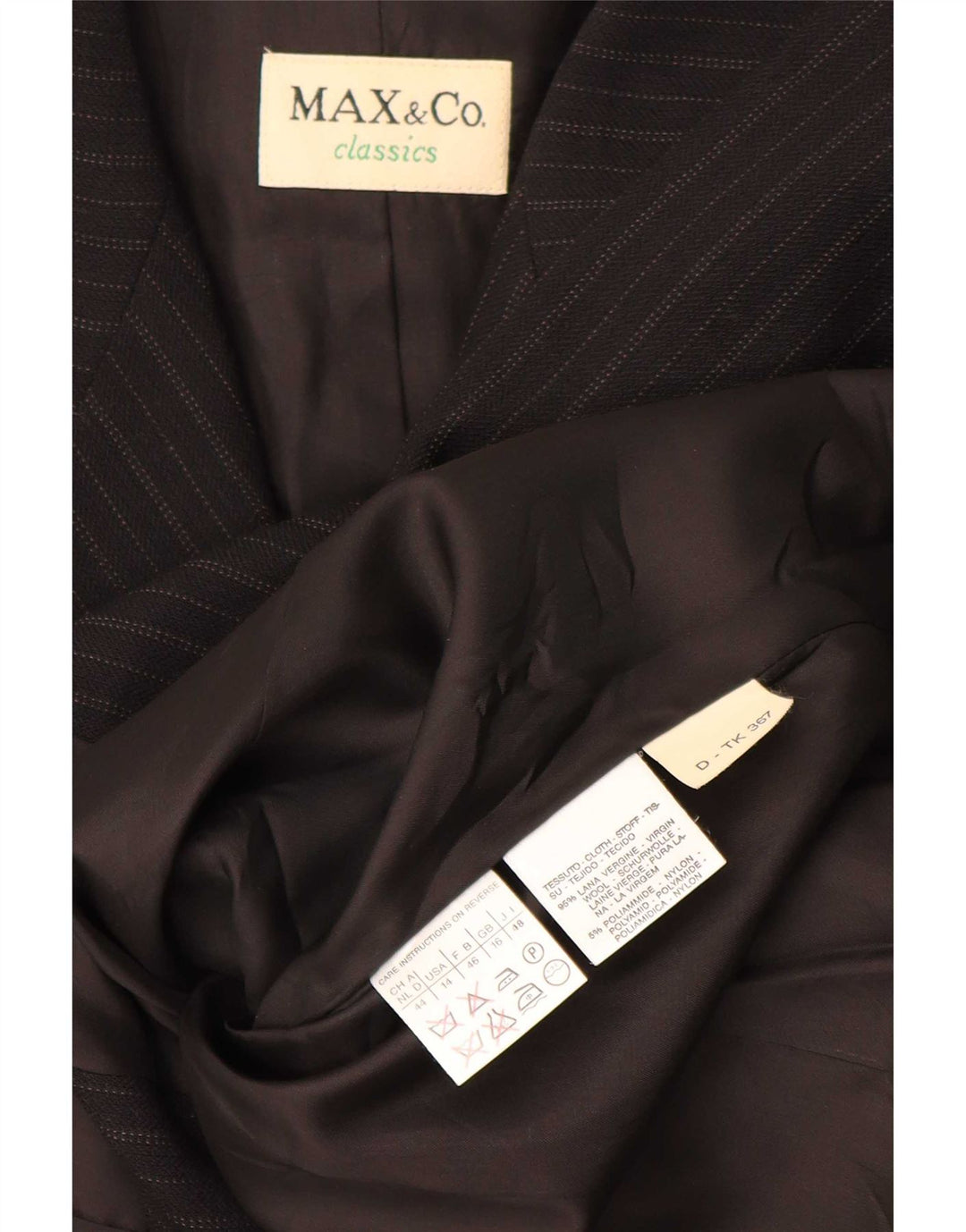 Blazer pentru femei Max & Co. Jachetă cu 4 nasturi UK 16 Lână mare cu dungi negre