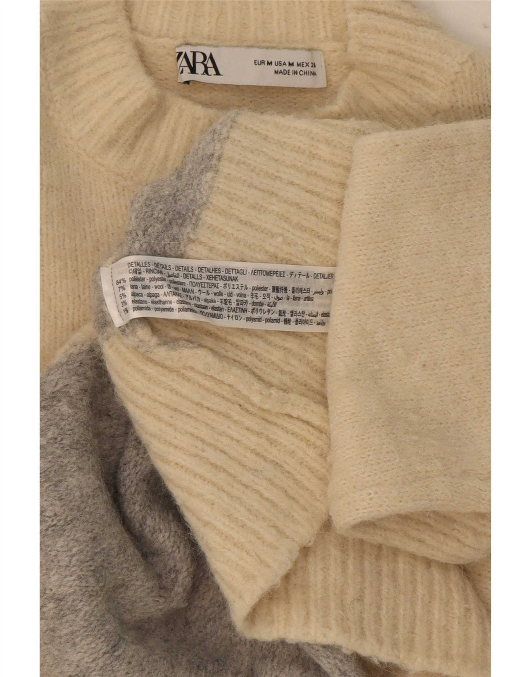 Pulover pentru femei cu gât țestoasă Zara UK 14 Medium Bej Colorblock