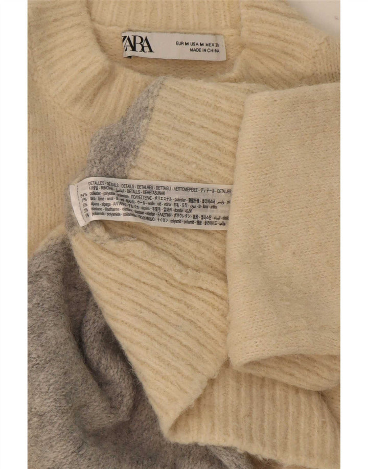 Pulover pentru femei cu gât țestoasă Zara UK 14 Medium Bej Colorblock