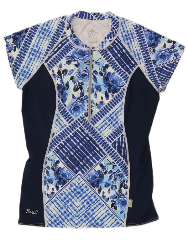 O'Neill Tricou grafic pentru femei cu decolteu cu fermoar Top UK 14 Mare bleumarin Floral