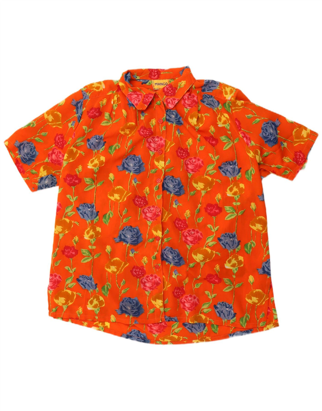 Bluză cămașă supradimensionată cu mânecă scurtă pentru femei Mango UK 16, mare, portocaliu, florală
