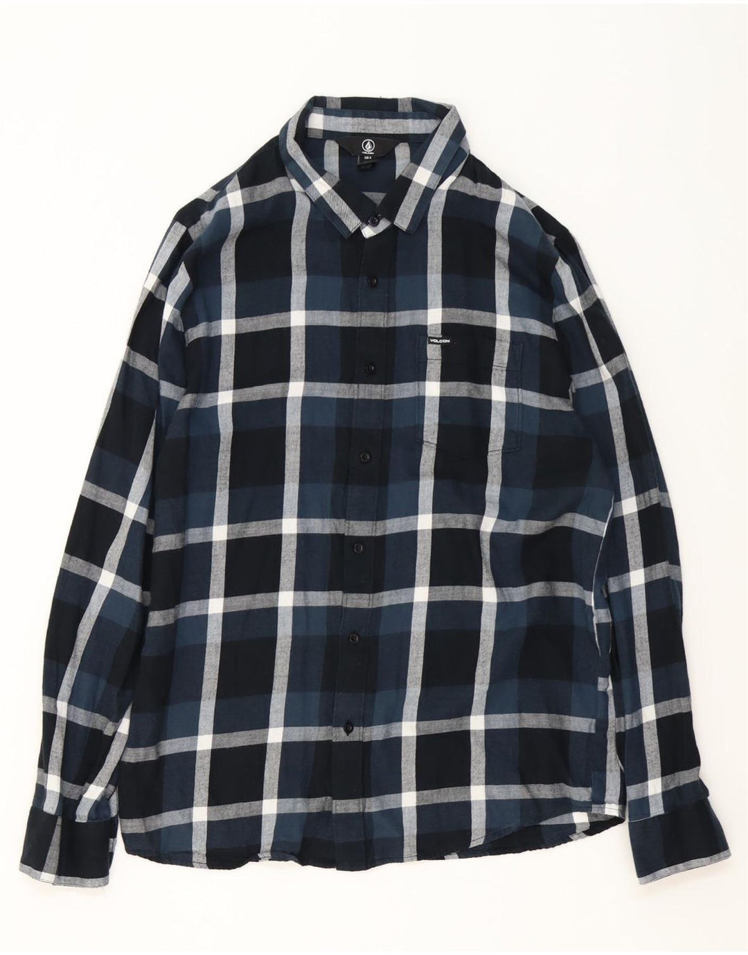 Cămașă de flanel pentru bărbați Volcom, mare, din bumbac cu carouri bleumarin