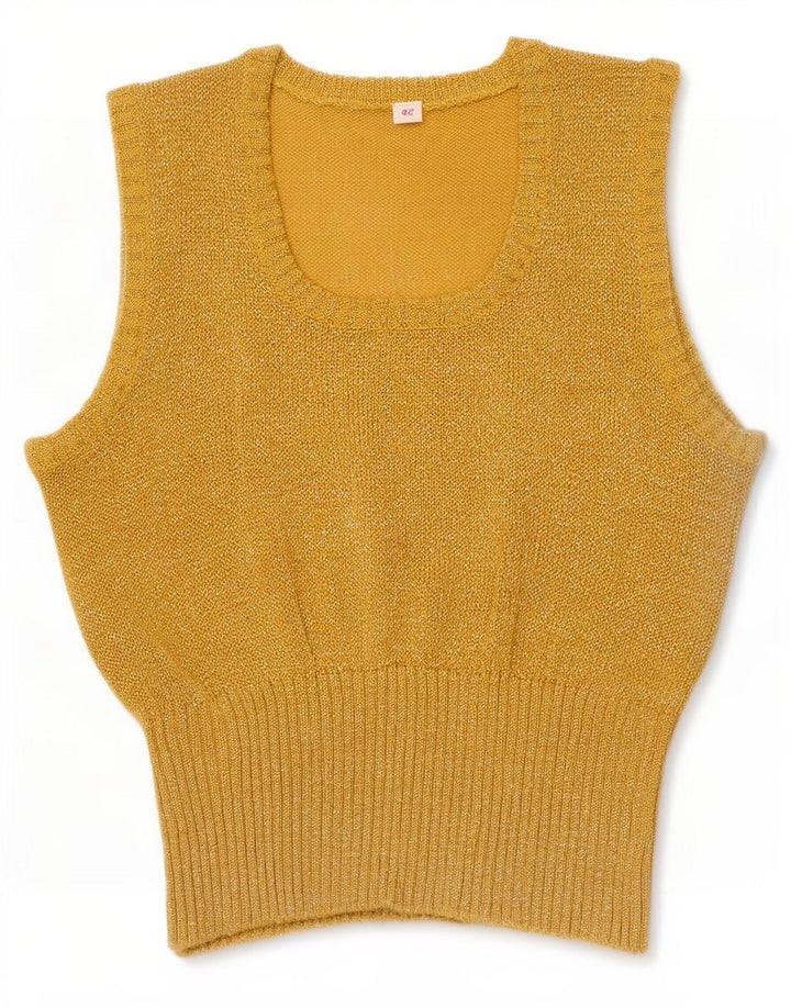 Vintage Crop Vest Tank Top pentru femei IT 42 Medium Gold