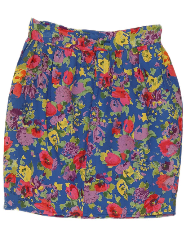 Fusta Bubble pentru femei Vintage cu talie înaltă IT 46 Large W30 Blue Floral Acetat