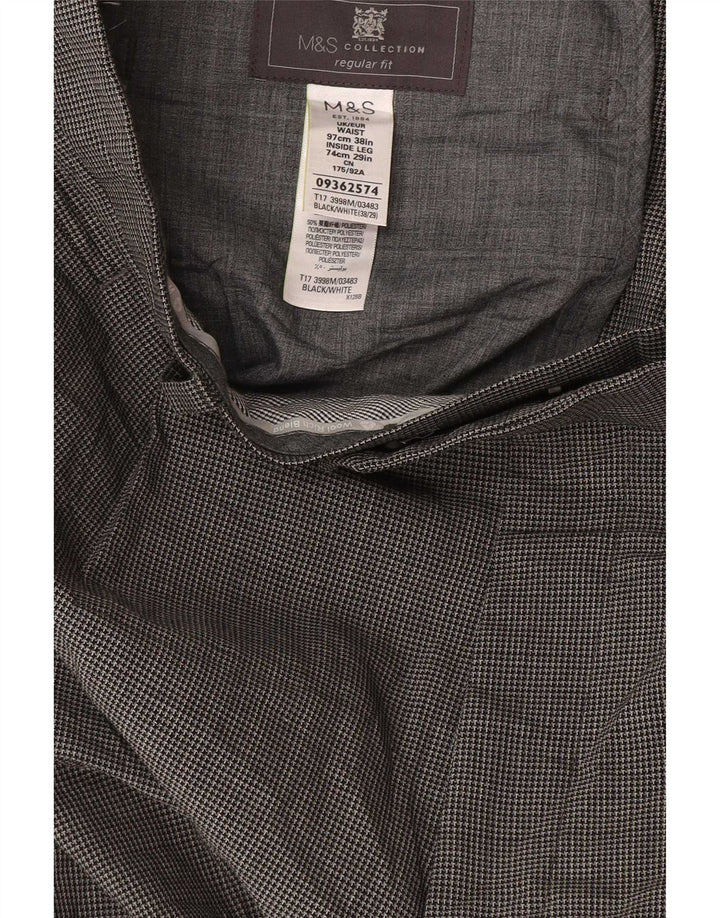 Pantaloni de costum drept bărbați Marks & Spencer L38 L29 Gri Houndstooth