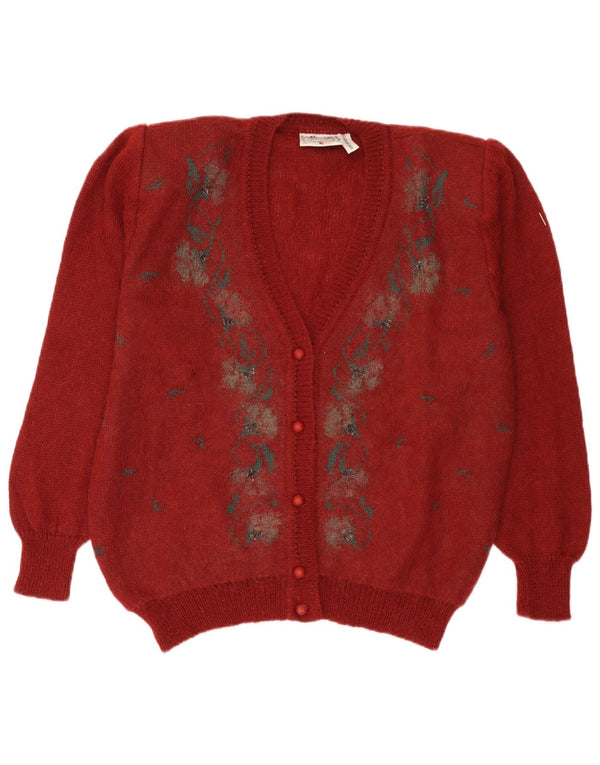 Pulover Cardigan Vintage pentru Damă IT 50 XL Burgundy Mohair Floral