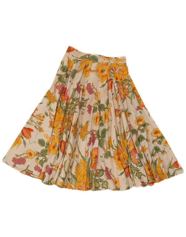Fusta plisată vintage pentru femei UK 12 Medium W26 Bumbac floral alb