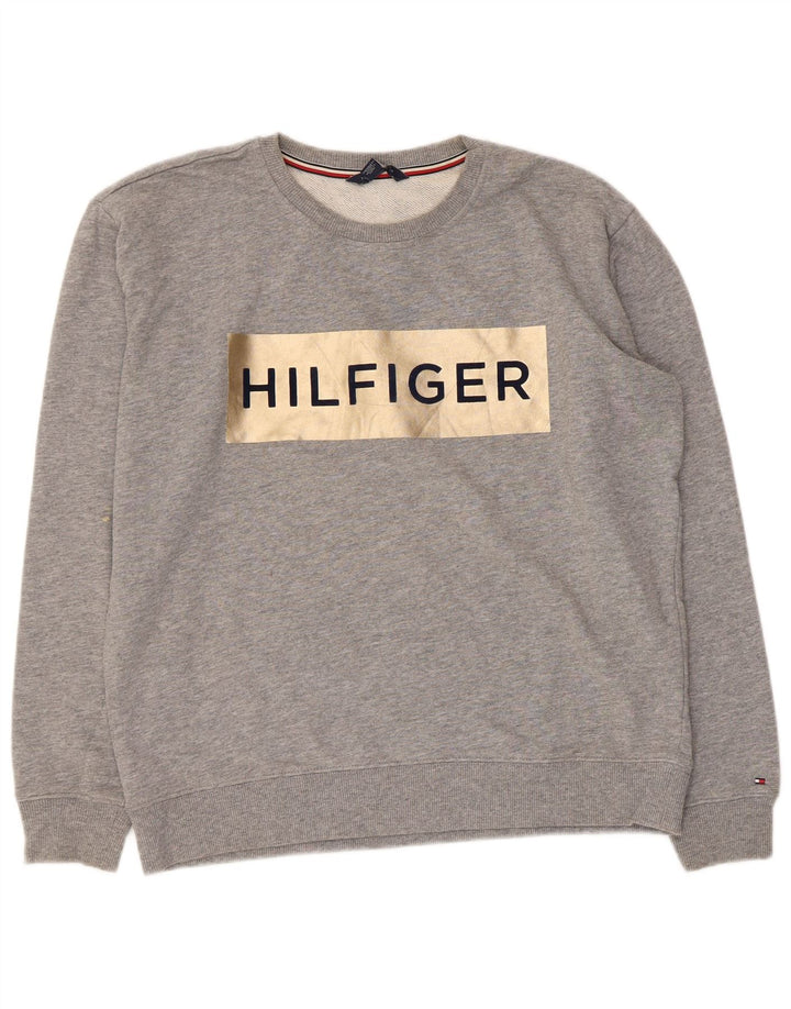 Hanorac grafic pentru bărbați Tommy Hilfiger Pulover din bumbac cu pete gri mediu
