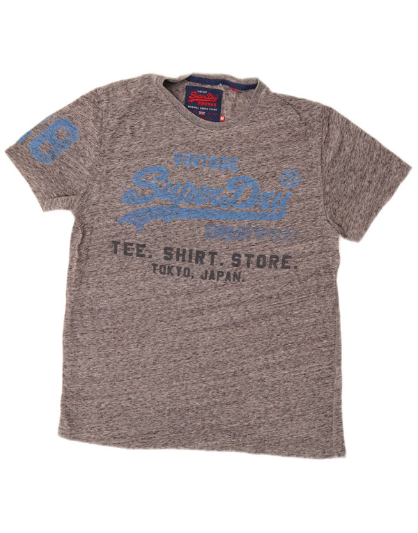 SUPERDRY Mens Graphic T-Shirt Top Medium Grey Flecked Cotton