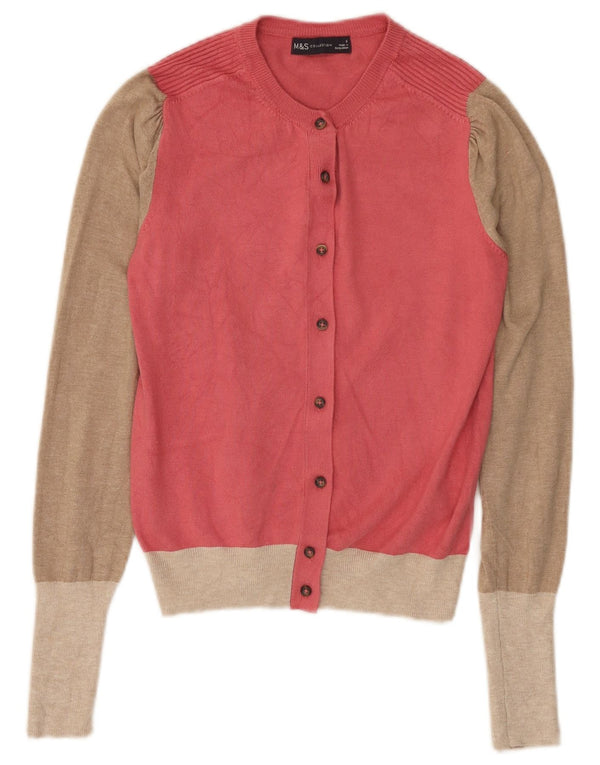 Pulover cardigan pentru femei Marks & Spencer UK 6 XS roz, viscoză, bloc de culoare