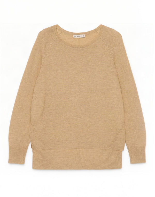 Zara Womens Boat Neck Jumper Sweater UK 14 Large Beige Flecked
