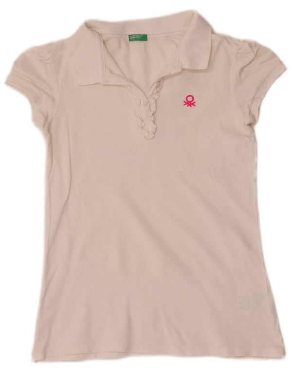 Tricou Polo Fete Benetton 11-12 Ani 2XL Bumbac Alb