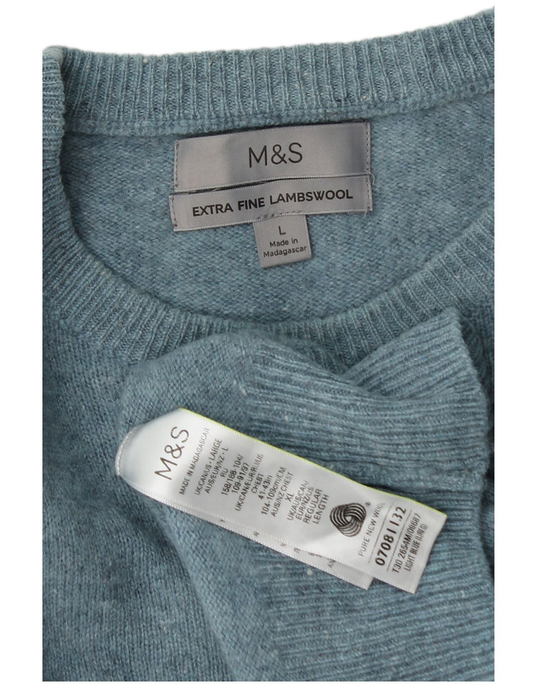 Pulover pentru bărbați Marks & Spencer cu gât crew pulover mare, albastru, lână nouă