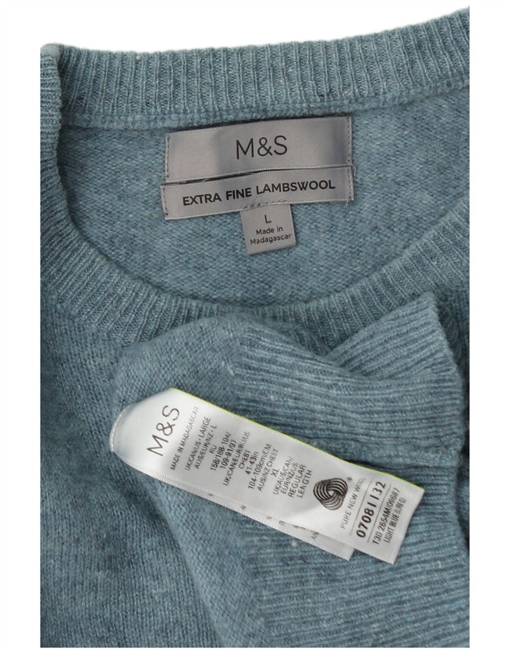 Pulover pentru bărbați Marks & Spencer cu gât crew pulover mare, albastru, lână nouă