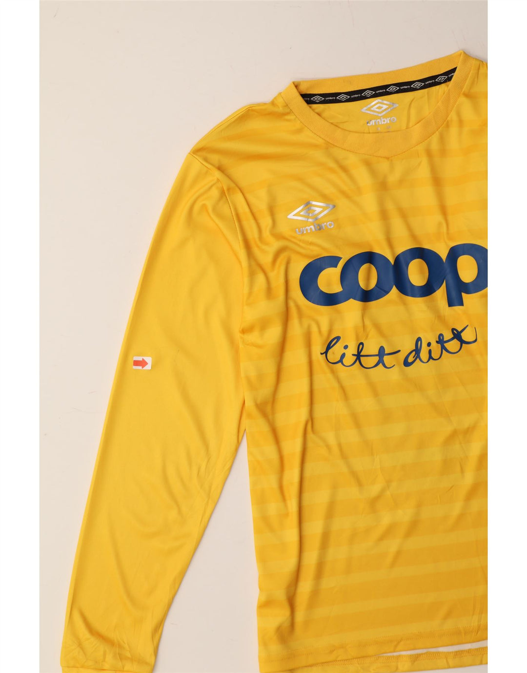 UMBRO Boys Graphic Top Long Sleeve 11-12 Years Yellow Striped Polyester Vintage Umbro and Second-Hand Umbro from Messina Hembry 