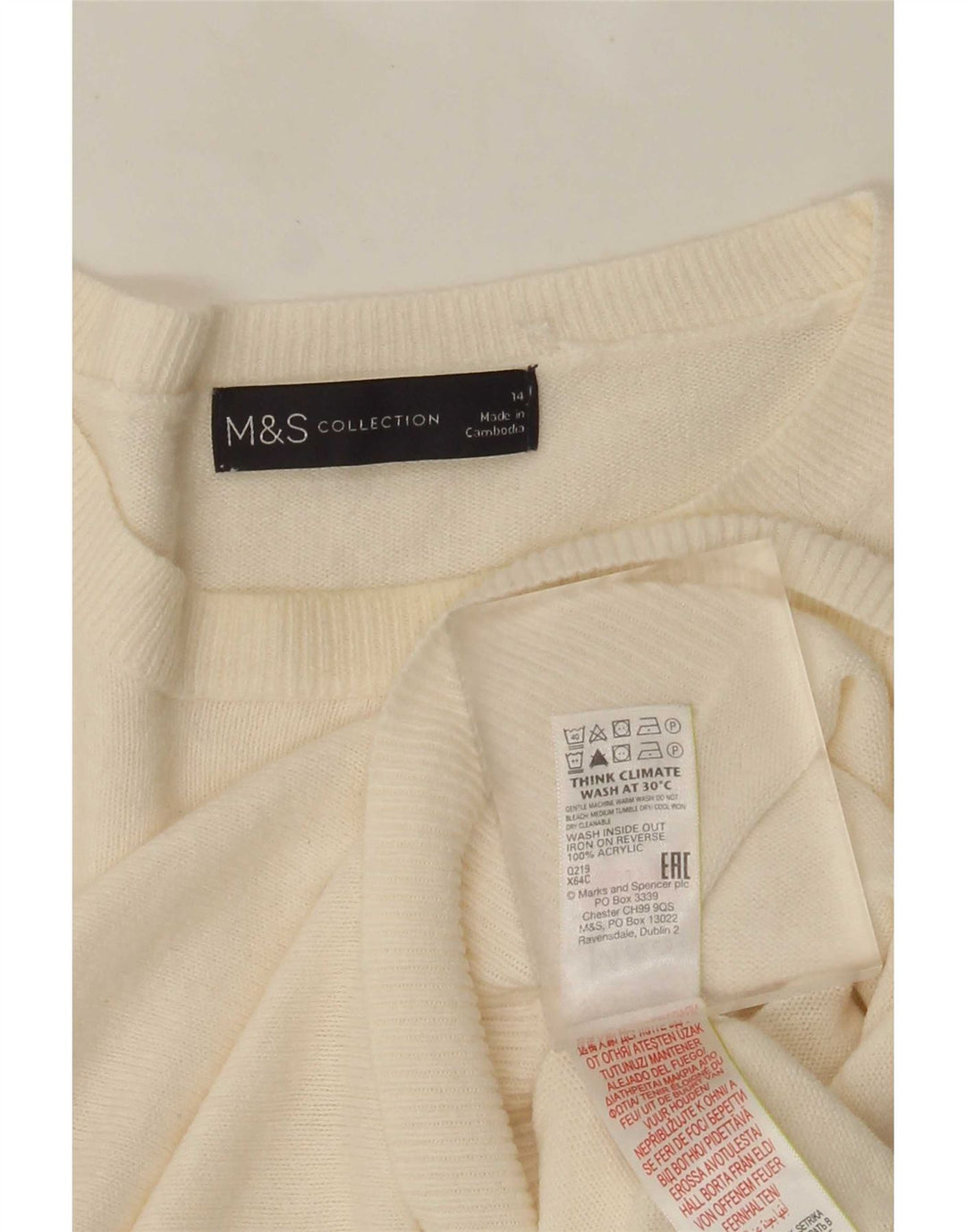 Pulover pentru femei Marks & Spencer cu decolteu triplu UK 14 Medium Off White