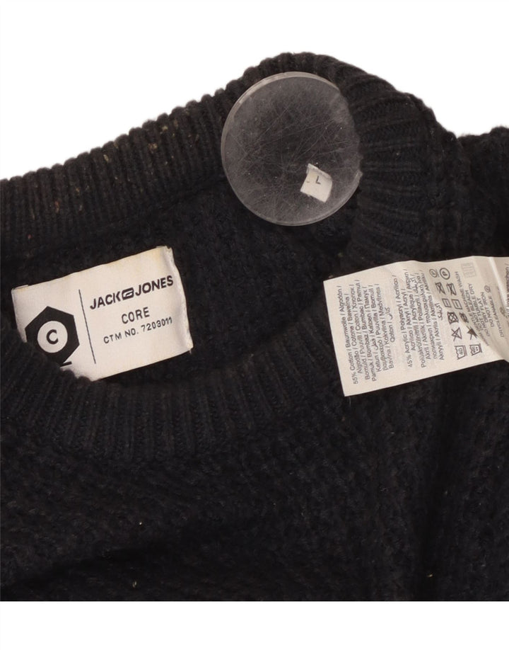 JACK & JONES Pulover pentru bărbați cu gât roșu din bumbac mare, albastru bleumarin