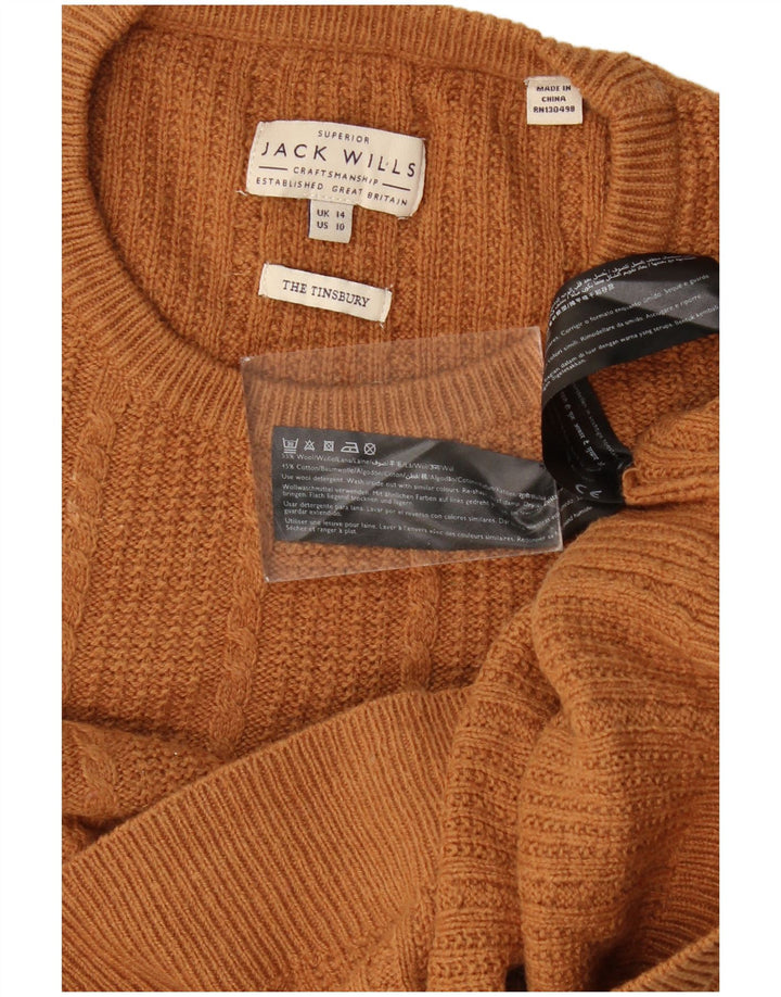 Pulover Jack Wills pentru damă, cu gâtul turn, lână maro mare UK 14