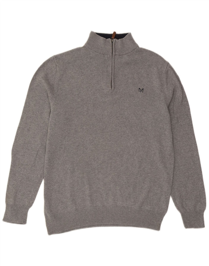 Crew Clothing Pulover pentru bărbați, cu fermoar, cu gât, bumbac mare, gri