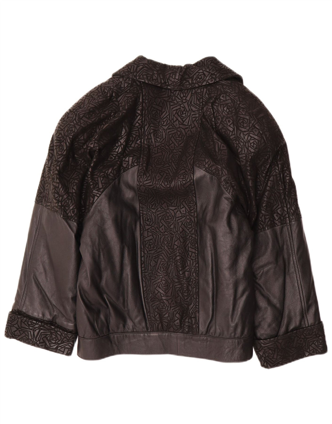 Jachetă de piele vintage pentru femei cu mâneci 3/4 IT 42 Medium Negru Geometric