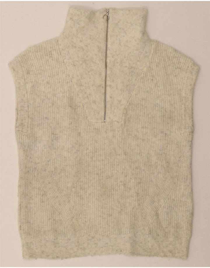 MARKS & SPENCER Womens Oversized Zip Neck Jumper Sweater UK 10 Small Beige Vintage Marks & Spencer and Second-Hand Marks & Spencer from Messina Hembry 