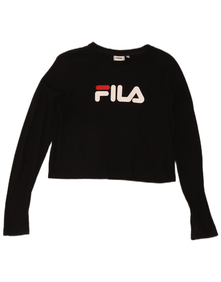 Top cu grafic crop FILA pentru femei cu mânecă lungă UK 14 Medium Negru