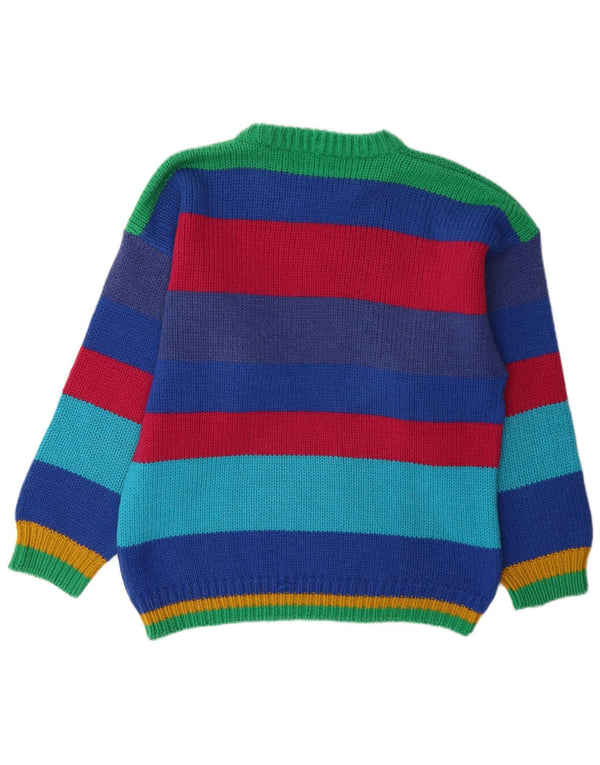 Pulover vintage pentru bărbați, cu grafică, cu decolteu, în dungi mari, multicolore