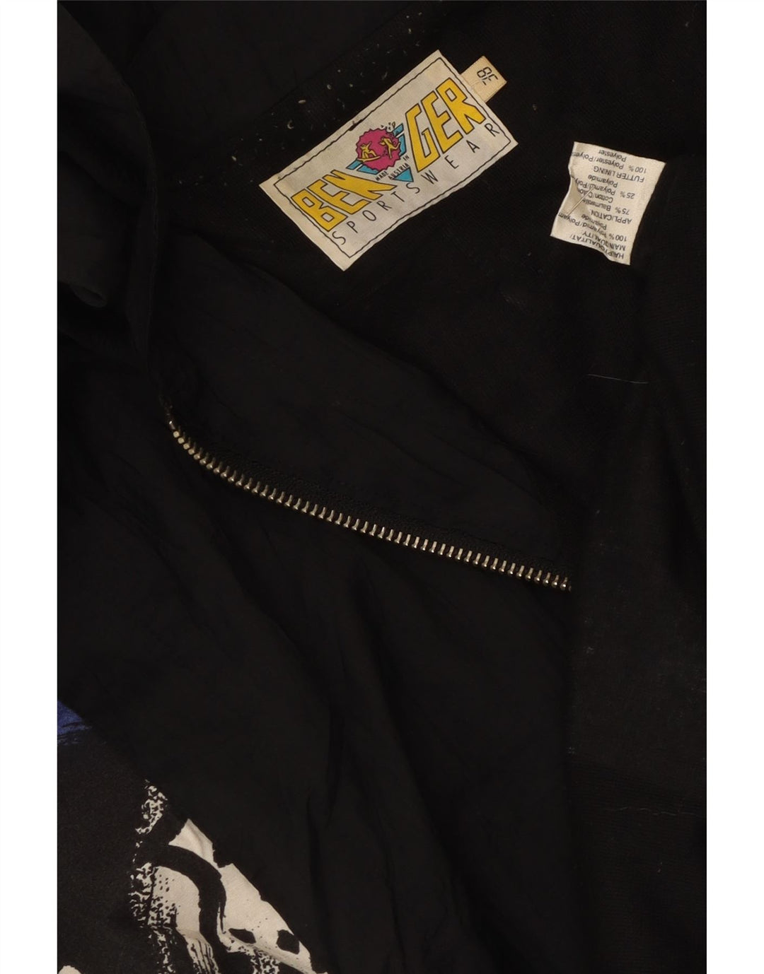 Jachetă parka cu glugă vintage pentru femei cu model abstract EU 38 mediu negru